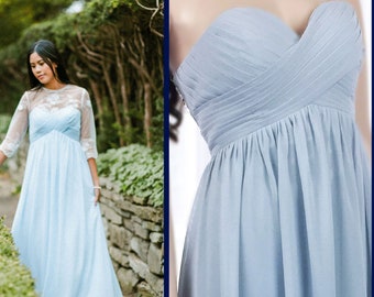 Dusty Blue Bridesmaid Dress, Long chiffon bridesmaid Dress, maxi bridesmaid dress, boho bridesmaid dress