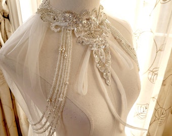 Bridal Cape with a Bridal Epaulettes - shoulder necklace, Fairytale, ethereal, romantic wedding must have