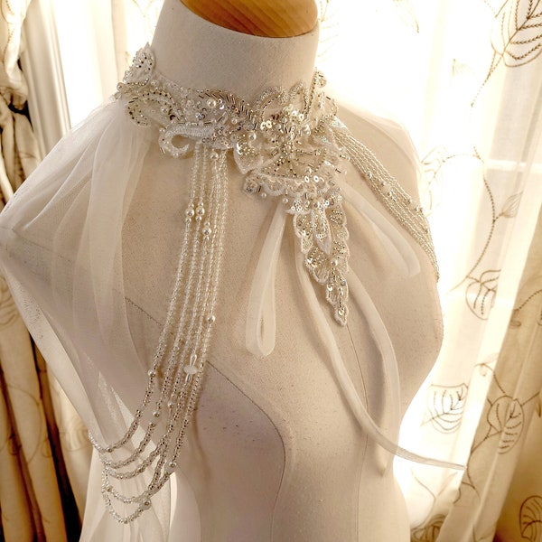 Bridal Cape with a Bridal Epaulettes - shoulder necklace, Fairytale, ethereal, romantic wedding must have