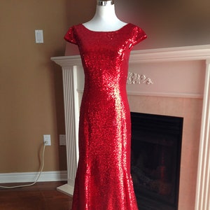 Red Sequin Dress, Red Bridesmaid Dress, Red Christmas Gown Women - Etsy