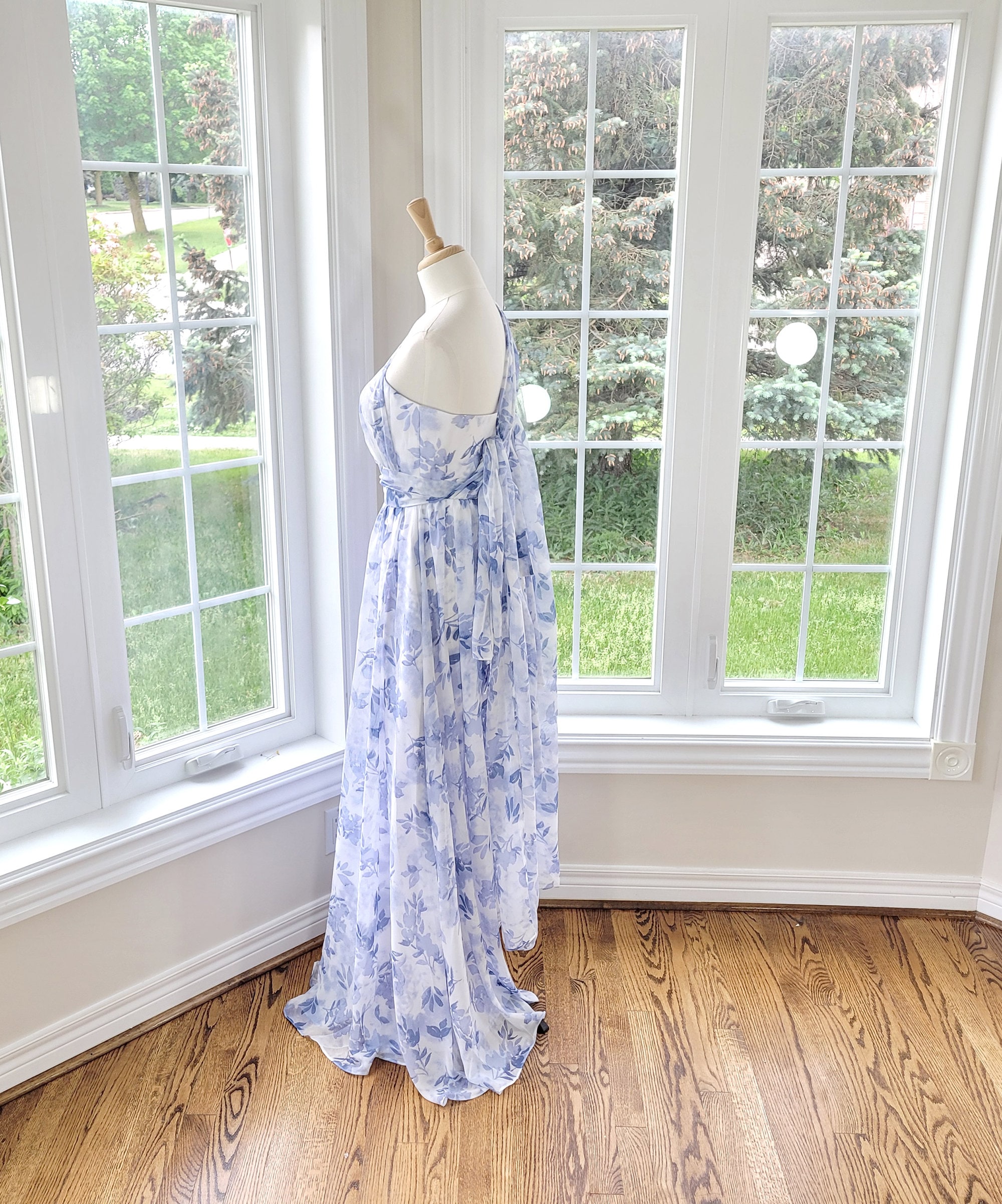 Floral Convertible Bridesmaid Dress, Dusty Blue Infinity Gown Floral Convertible Bridesmaid Dress, Dusty Blue Infinity Gown