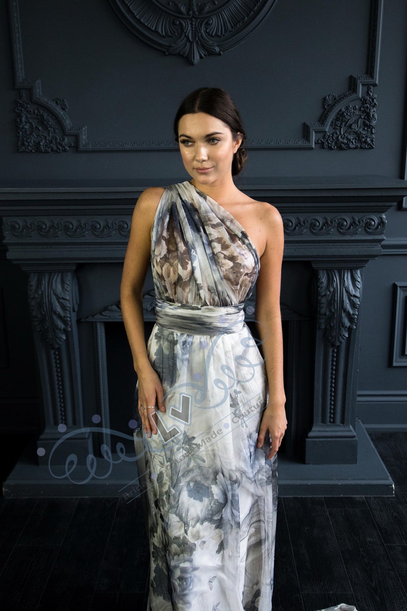 Floral Bridesmaid Dress Grey Convertible Dress Grey Infinity Etsy Canada