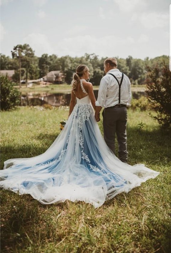 Festive, Reception, Wedding Blue color Denim fabric Gown : 1608030