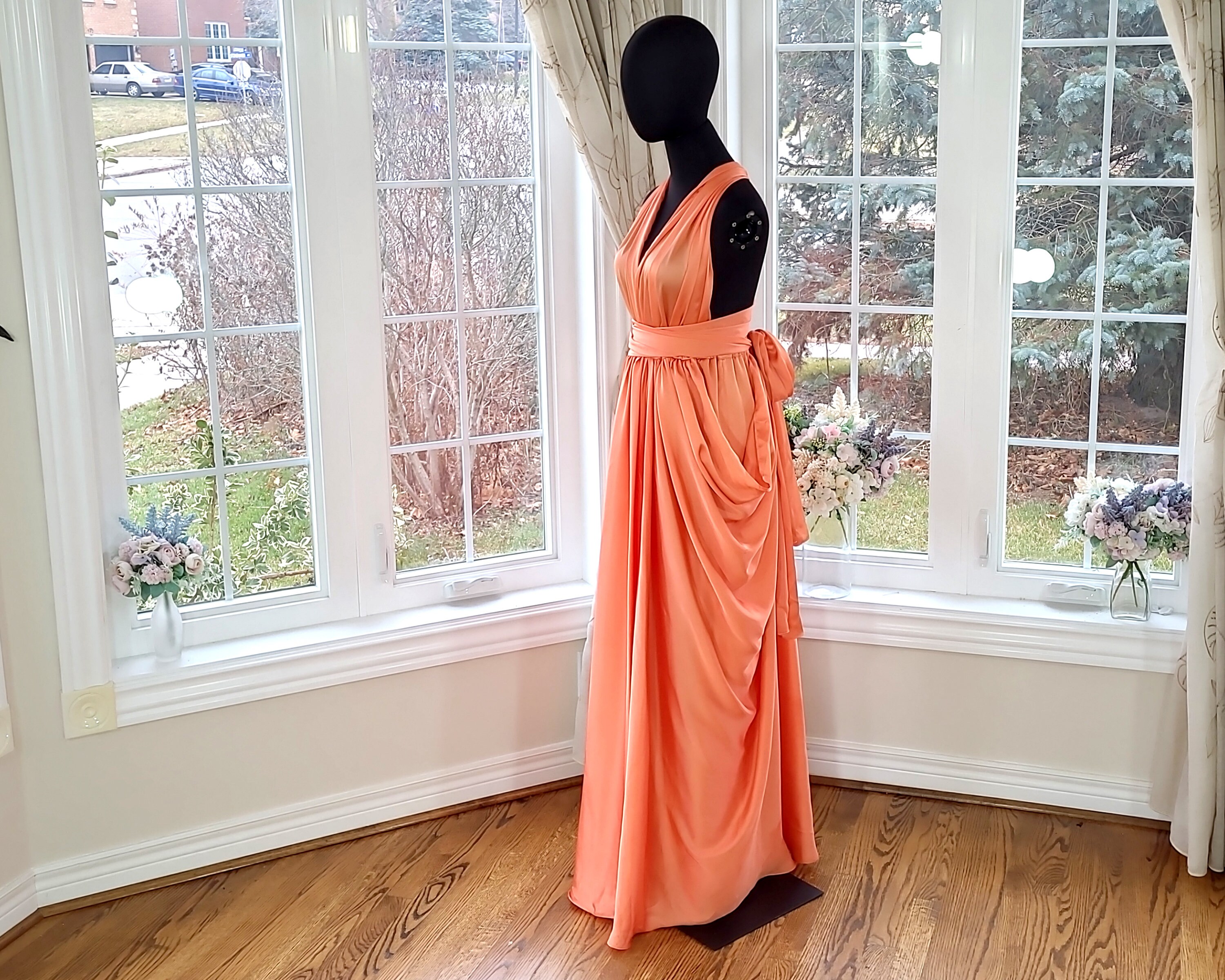 Orange Infinity Dress, Plus Size Satin Multiway Bridesmaid Dress