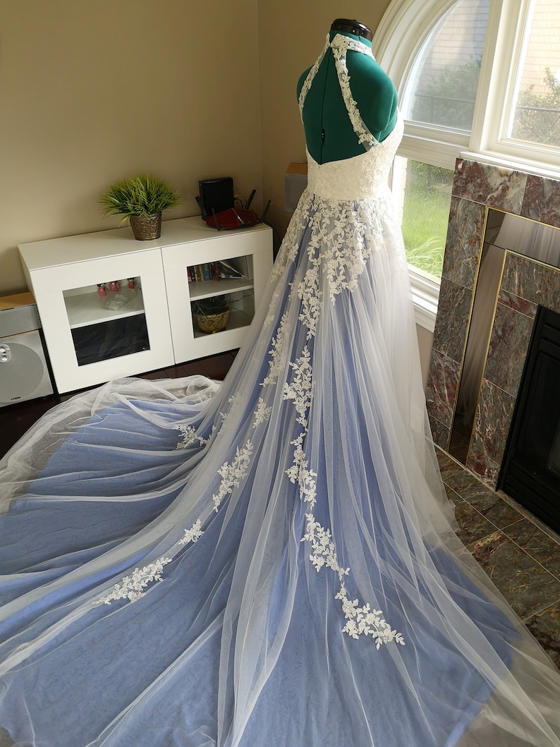 Blue Wedding Dress Blue Lace Wedding Dress Unique Wedding Etsy