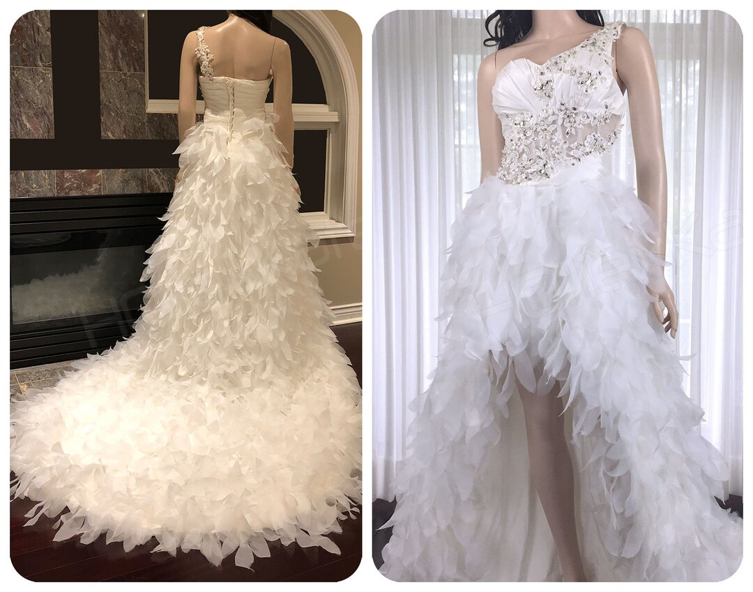 Feather Wedding Dress Hi Low Wedding Dress Unique Wedding Gown Beach ...