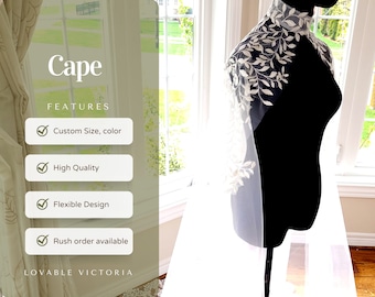 Lace Bridal Cape, Wedding Capelet, Handmade Embroidery