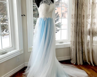 chinese dress ladies Light Blue A-line Tulle Off Shoulder Prom Dresses MP816 main image 0