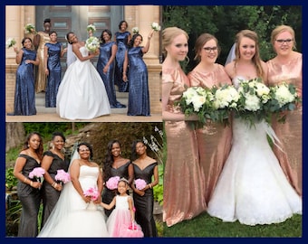 Custom sequin bridesmaid dresses, rose gold, gold, champagne, matte seqins bridesmaid dress all available