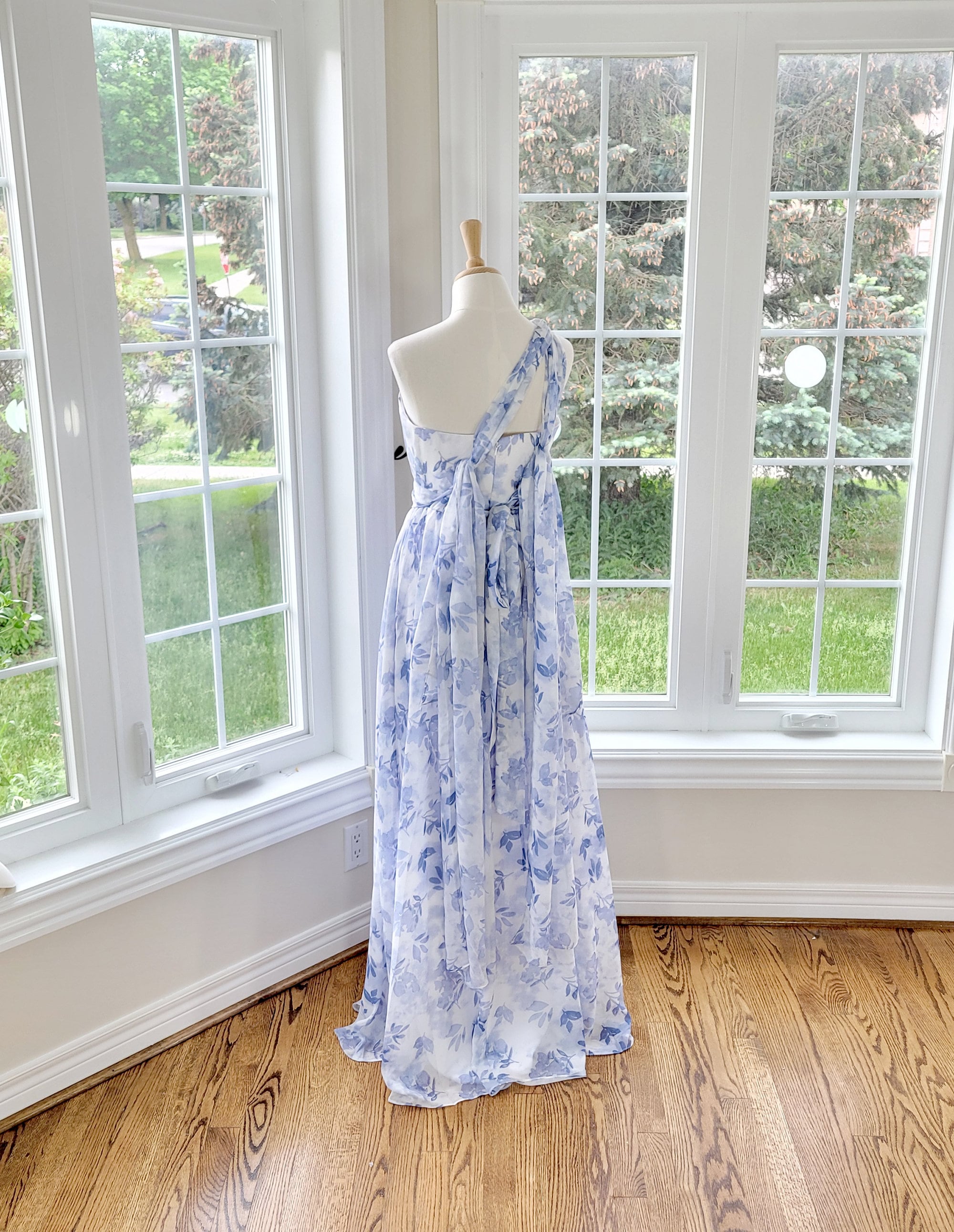 Floral Convertible Bridesmaid Dress, Dusty Blue Infinity Gown Floral Convertible Bridesmaid Dress, Dusty Blue Infinity Gown