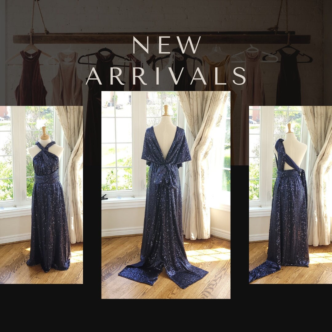 Navy Blue Infinity Dress, Navy Sequin Dress Women, Navy Blue Bridesmaid ...