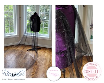 Black Glitter Bridal Cape, Handmade Wedding Veil