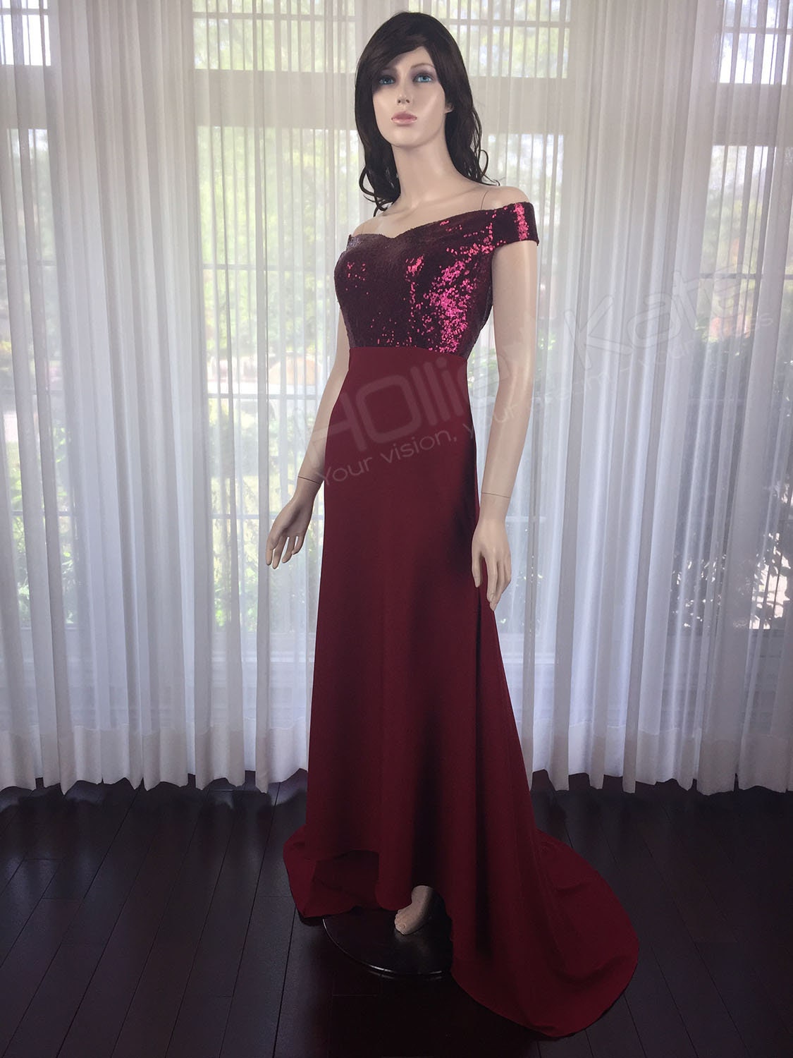 MQ1675 Satin Burgundy Bridesmaid Gowns