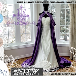 Fantasy Brautkleid, Mittelalter Brautkleid, Brautkleid lila, Satin Brautkleid, Elfen Brautkleid, Hochzeitscape, Samtcape