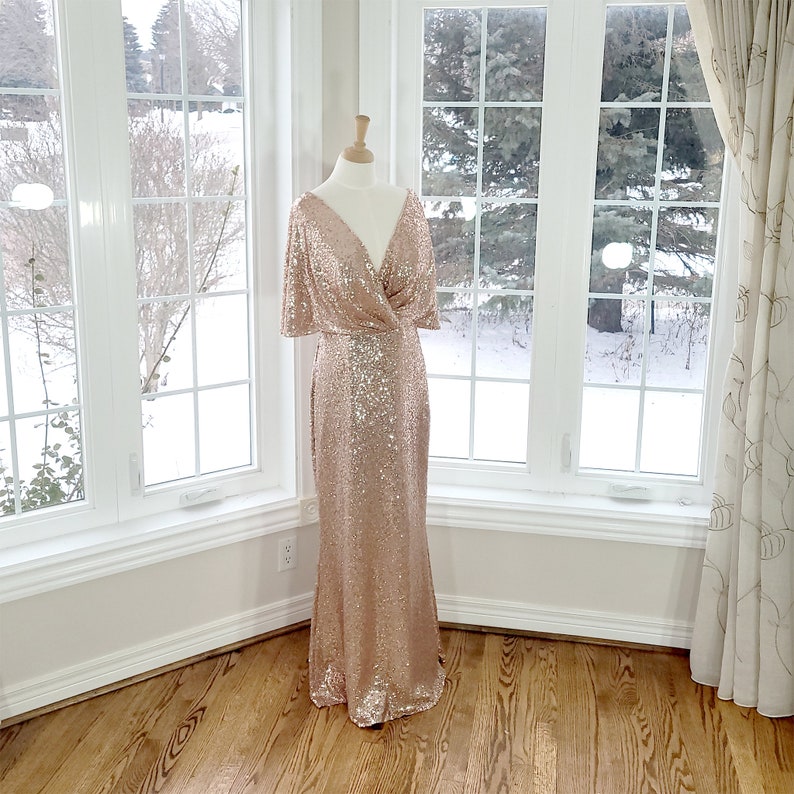 Rose gold bridesmaid dress, Rose gold sequin dress women, wedding guest dress, long sequin dress, sequin prom dress, Christmas party dress image 3