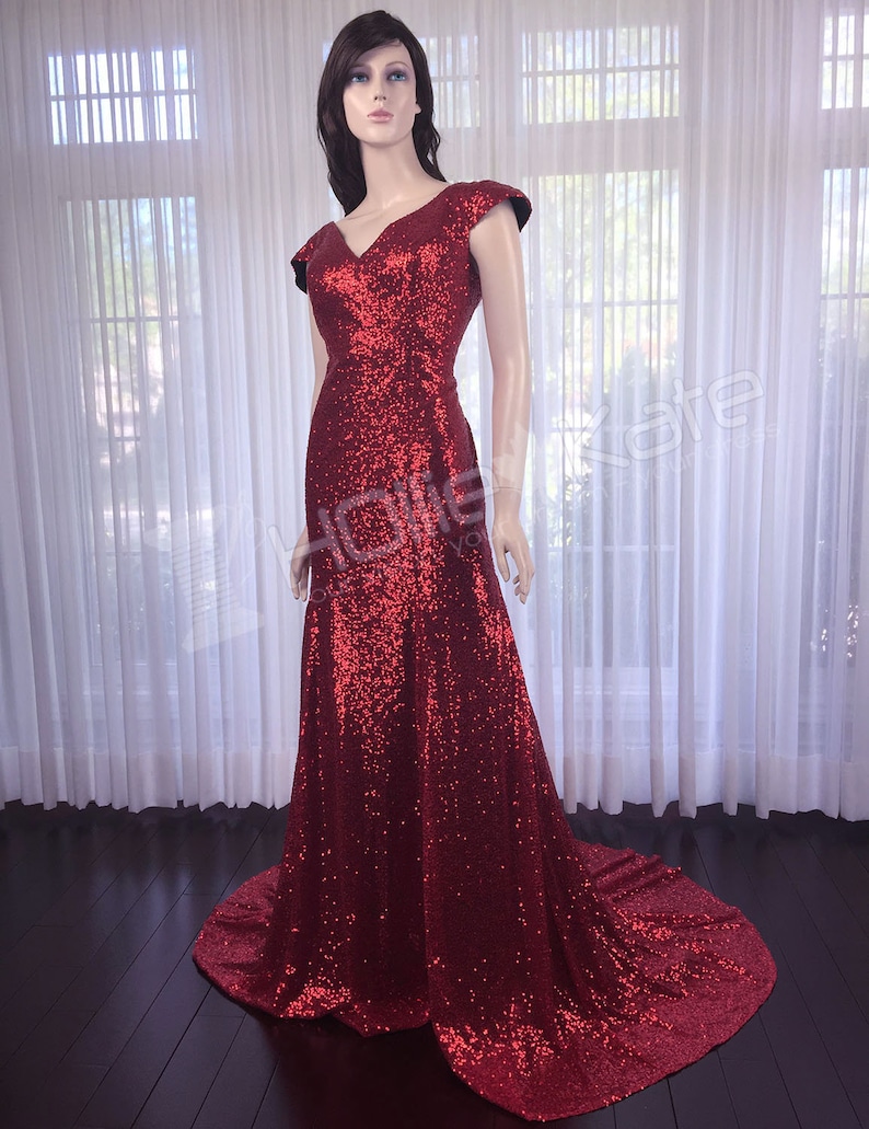 Trained Formal Gown Red Sequin Evening Dress Red Formal - Etsy