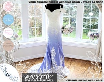 Ombre wedding dress, unique wedding dress, color wedding dress, beaded mermaid wedding dress, mermaid wedding gown, lace bridal dress