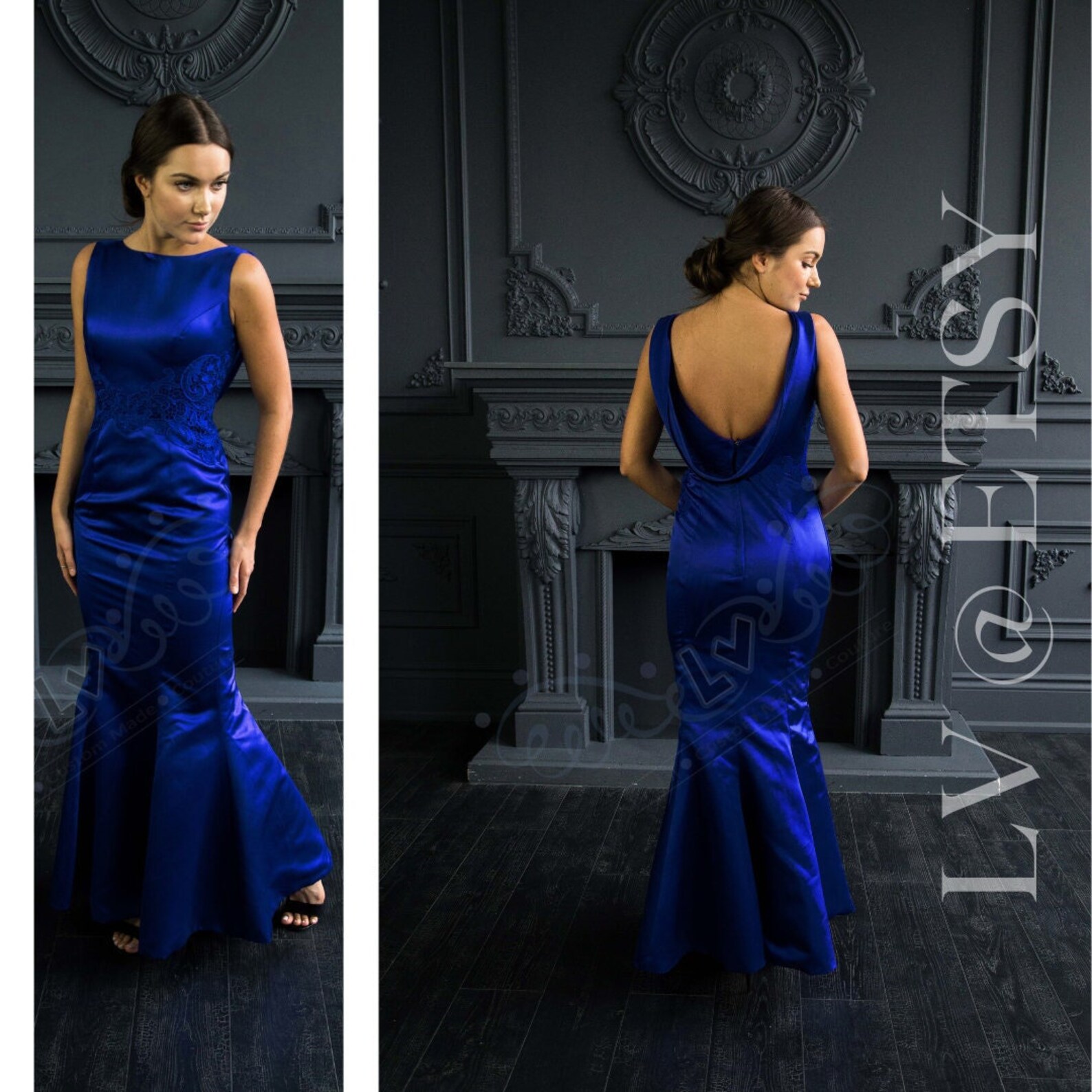 Royal Blue Bridesmaid Dress Satin Off The Shoulder main image 0