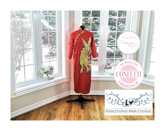 Vestido Cheongsam de cetim vermelho, Qipao para casamento chinês