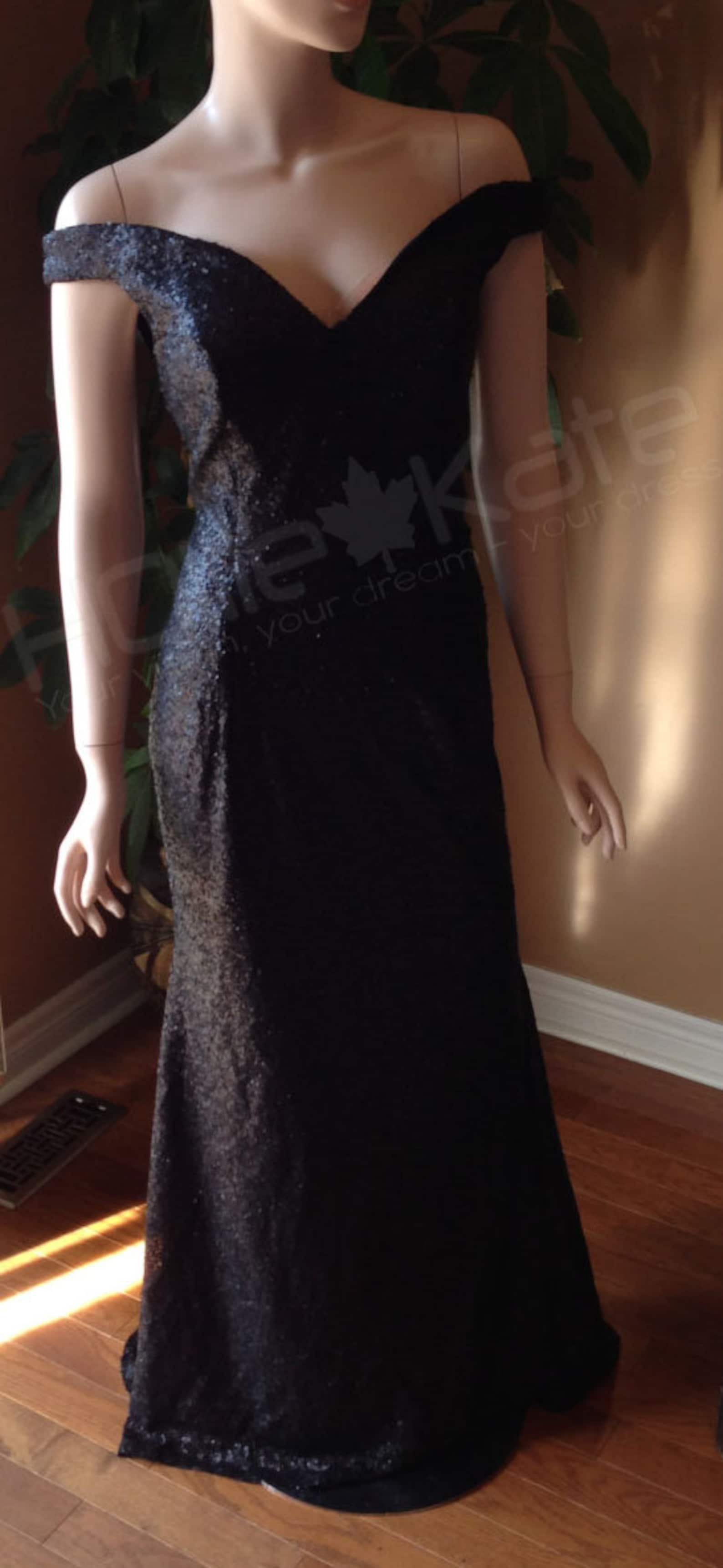 Black Sequin Dress Black Bridesmaid Dress off Shoulder Etsy