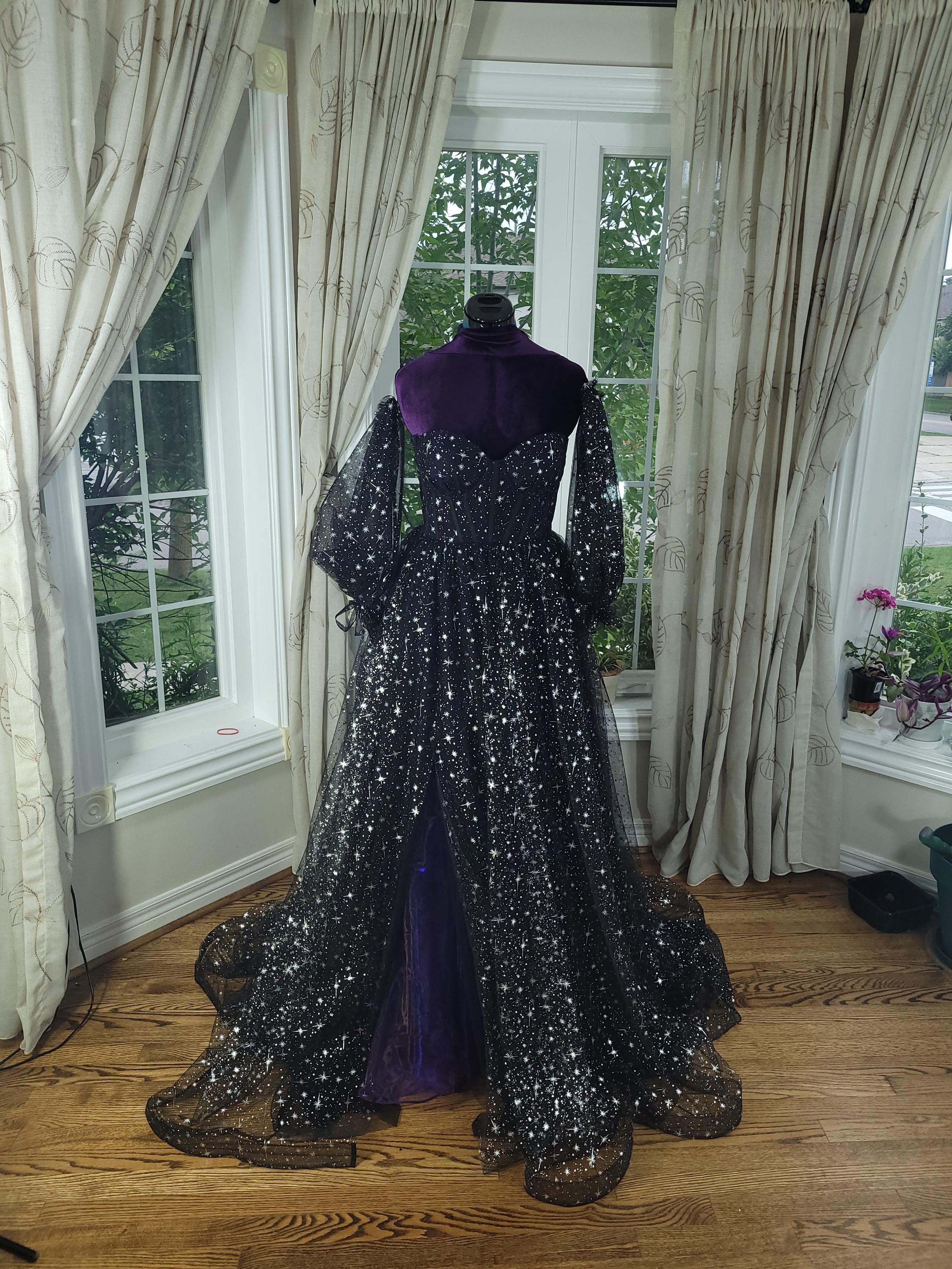 black celestial wedding dress Sparkly Black Glitter Wedding Dress Black Celestial Wedding Dresses Black Sparkle Long Sleeves Gothic