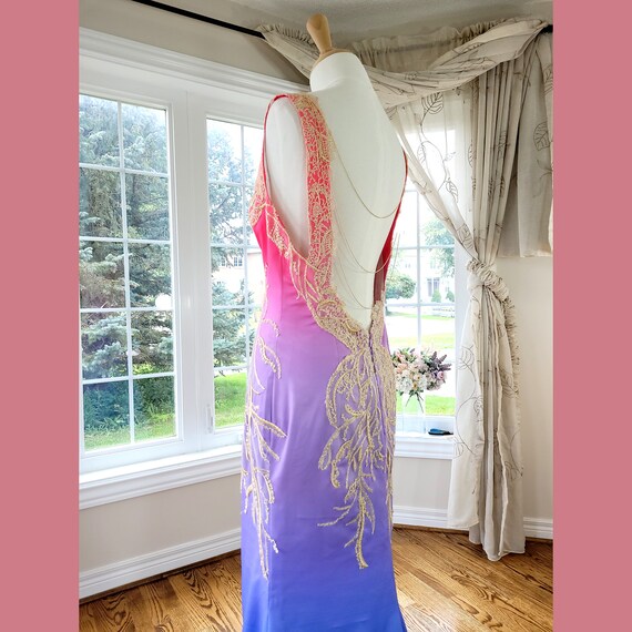 open lace back dress Vintage Versace purple silk chiffon beaded evening dress, gown – TCTvintage main image 0