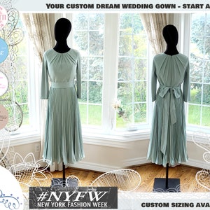 Sage green bridesmaid dress with sleeves, sage green dress, sage green midi dress, mother of the bride dress, long sleeve bridesmaid dress