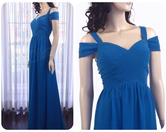 Blue bridesmaid dress, blue chiffon dress, blue maxi dress