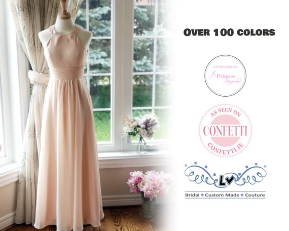 Handmade Blush Chiffon Halter Bridesmaid Dress - Etsy