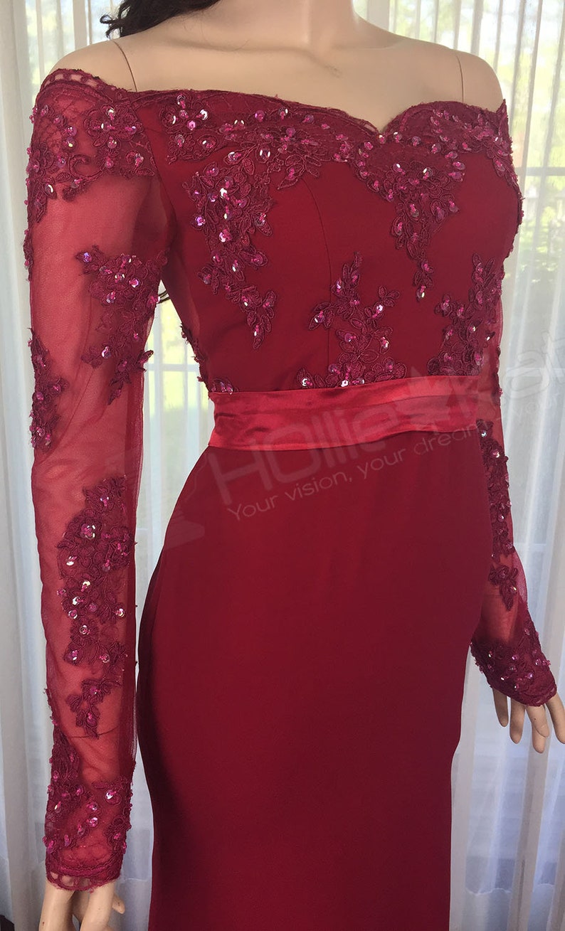 Burgundy Bridesmaid Dress Burgundy Lace Long Sleeves Etsy