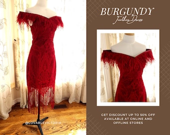 Burgundy Flapper dress, fringe dress, 20s feather dress, 1920s dress, Great Gatsby dress, wedding guest dress, wedding cocktail dress