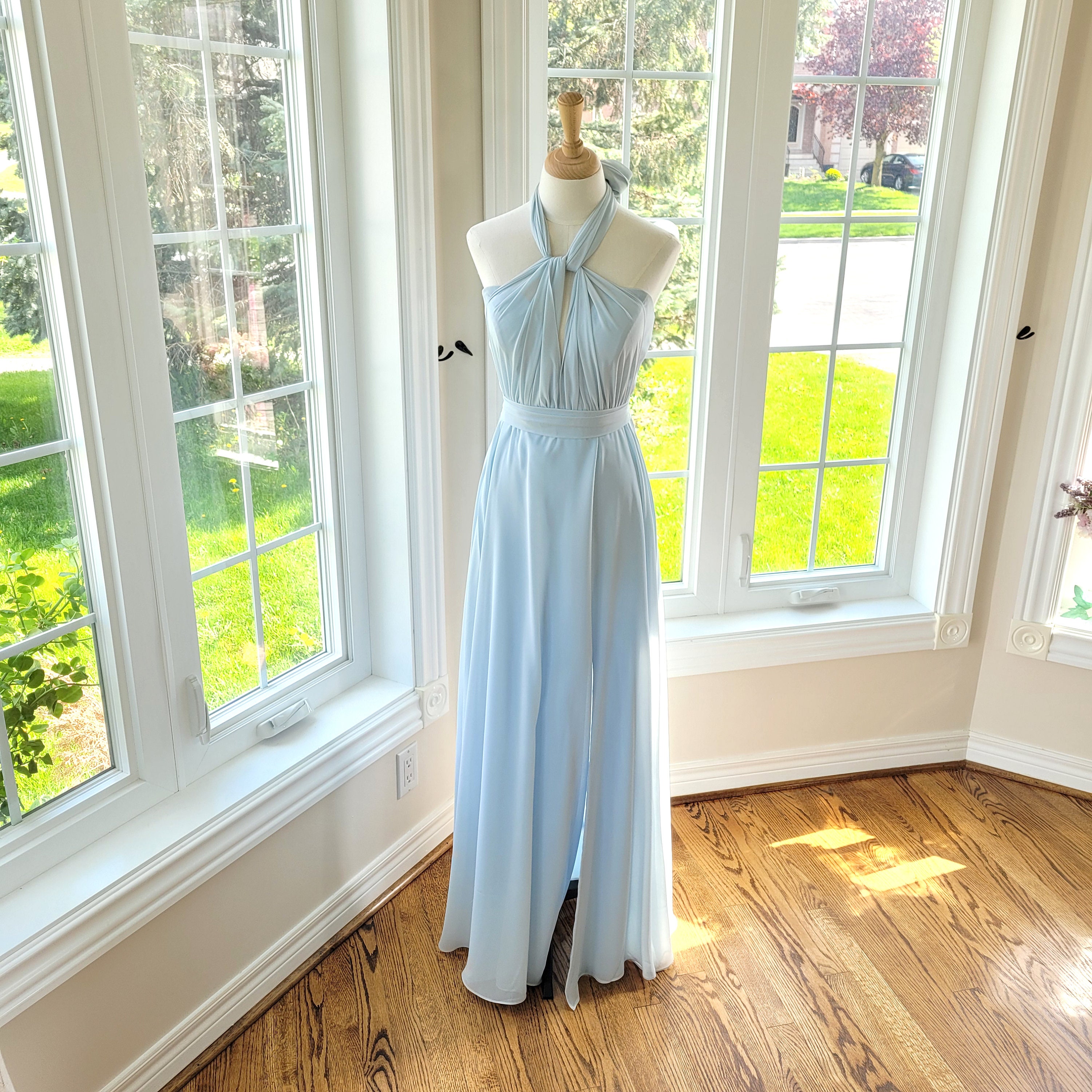 Dusty Blue Maxi Infinity Dress, Boho Bridesmaid Convertible Dress