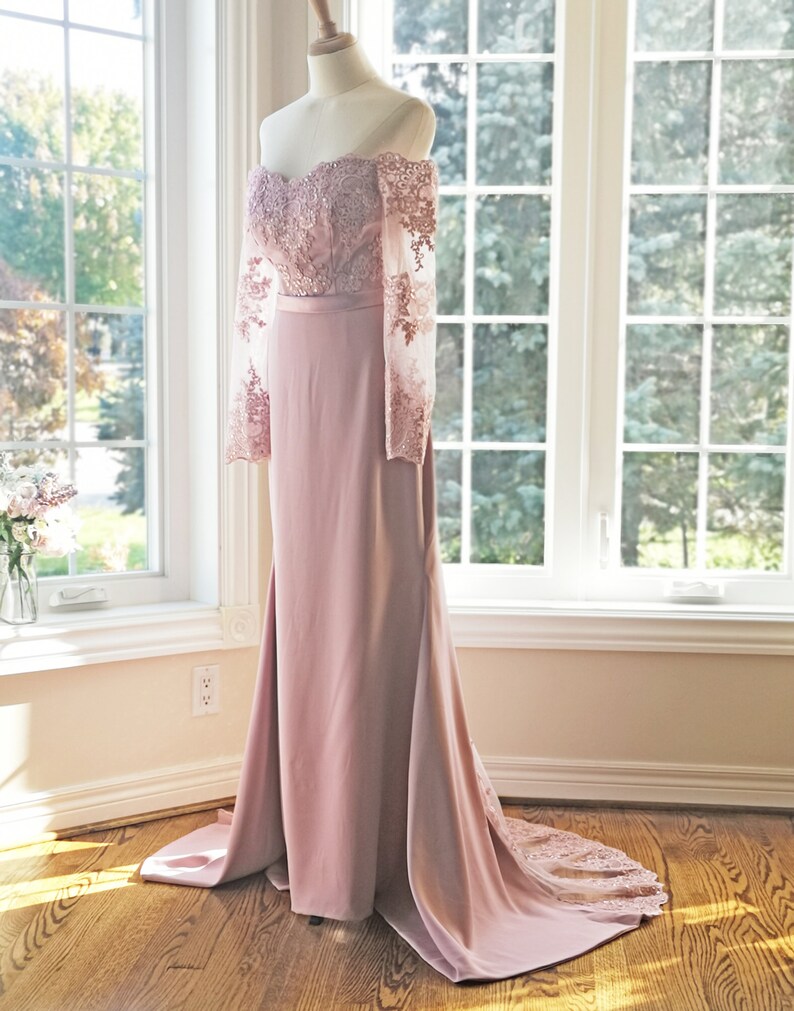 mauve beaded bridesmaid dress
