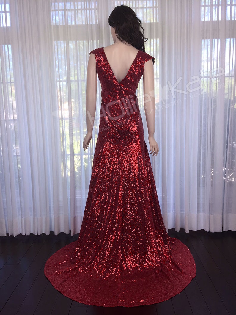 Trained Formal Gown Red Sequin Evening Dress Red Formal - Etsy