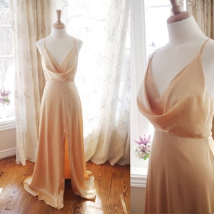 Champagne bridesmaid dress, champagne satin dress, wedding cocktail dress, champagne wedding dress, bridal shower dress, reception dress