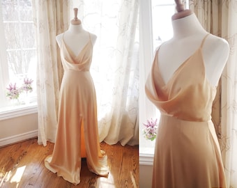 Champagne Satin Wrap Dress, Crepe Back, Formal Gown - Etsy