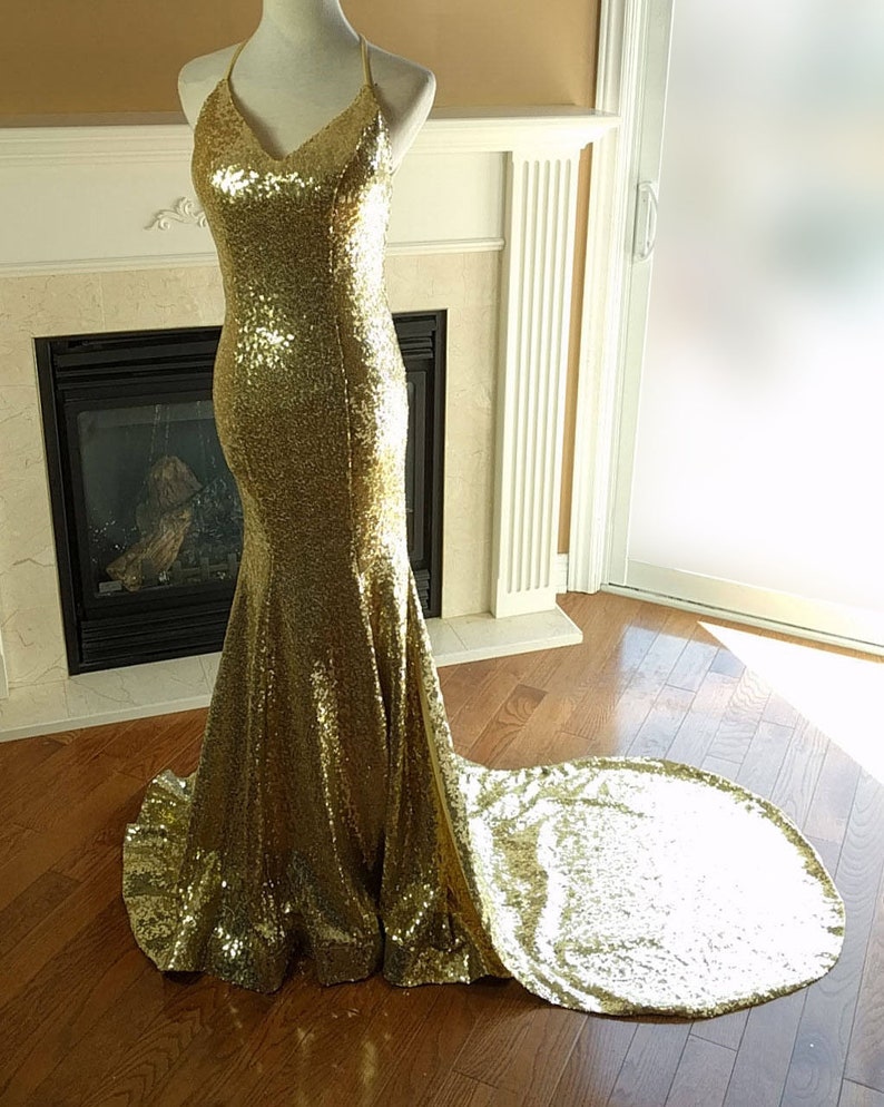 Gold Wedding Dress Sequin Wedding Dress Old Hollywood Etsy Canada