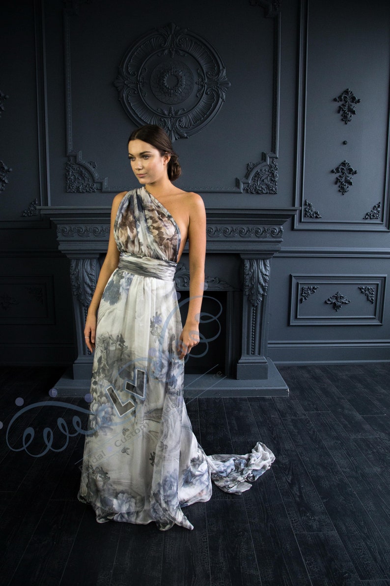Floral Bridesmaid Dress Grey Convertible Dress Grey Infinity Etsy Canada