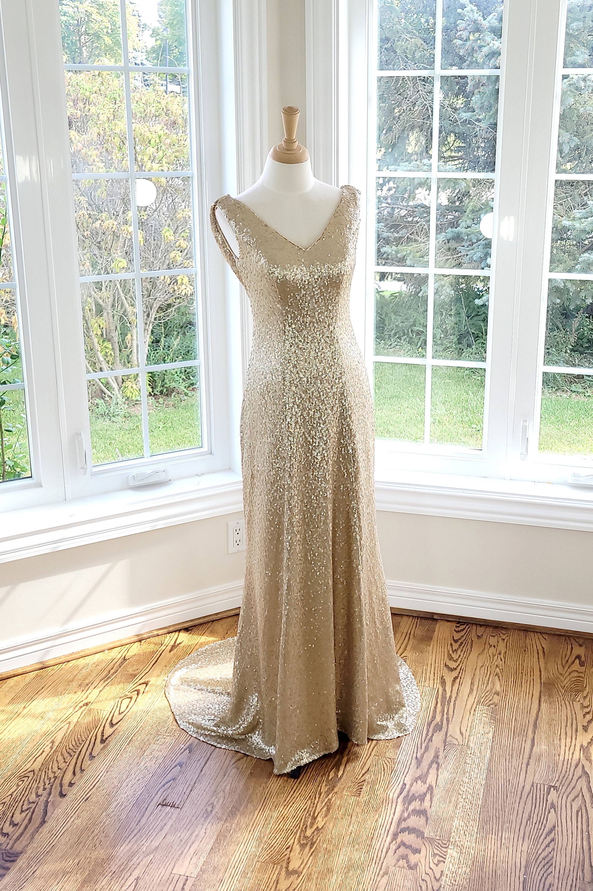 Handmade Rose Gold Sequin Dress, Long Prom or Bridesmaid Gown
