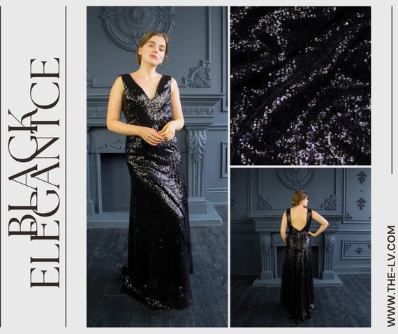 Black sparkly v neck dress hot sale