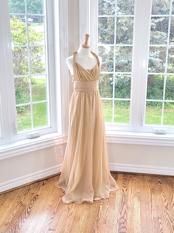 Handmade Champagne Chiffon Multiway Dress, Boho Maxi Infinity Gown