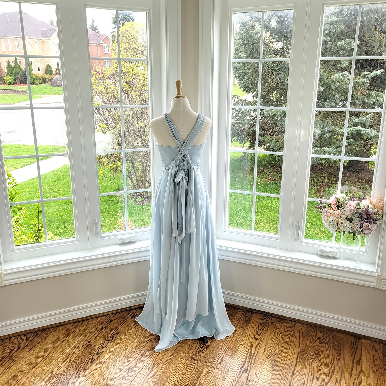 georgina rodriguez blue dress Dusty Blue Sexy Casual Lace Top Slit Two Piece Boho Prom Dress main image 1