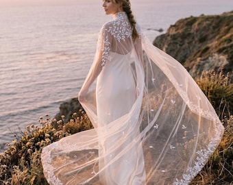 Wedding Veil Bridal Cape - Custom Length Lace Wedding Cape - Bridal Bolero Dress Topper