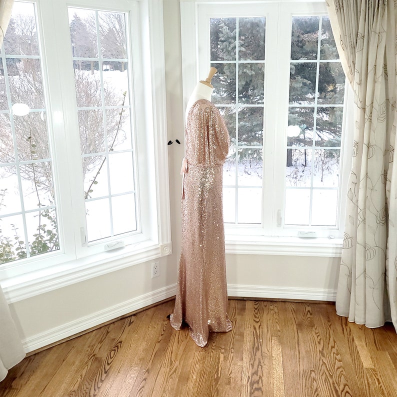 Rose gold bridesmaid dress, Rose gold sequin dress women, wedding guest dress, long sequin dress, sequin prom dress, Christmas party dress image 2