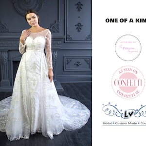 Winter wedding dress, long sleeve wedding dress, rose gold wedding dress, unique wedding dress gold wedding gown