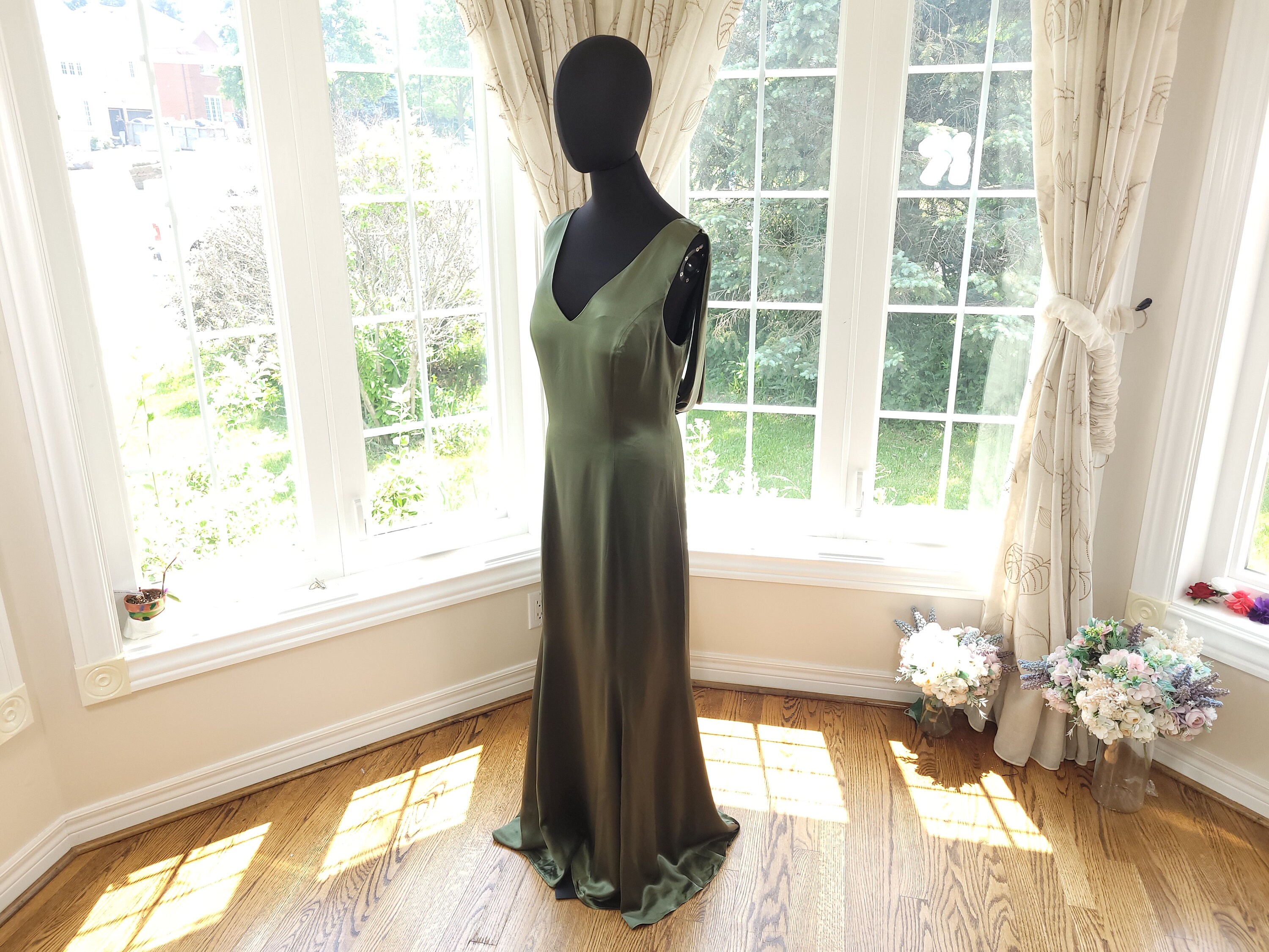 Custom Olive Satin Formal Gown, Plus Size Mother of Bride Dress