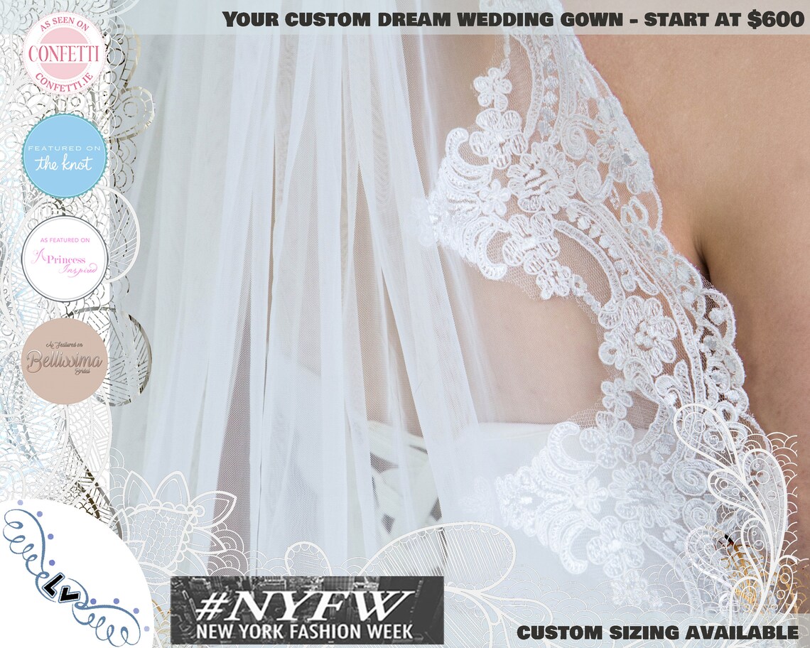 Cathedral Wedding Veil Lace bridal veil with Metal Comb Length 300cm width 300cm for Bride VL-104 main image 0