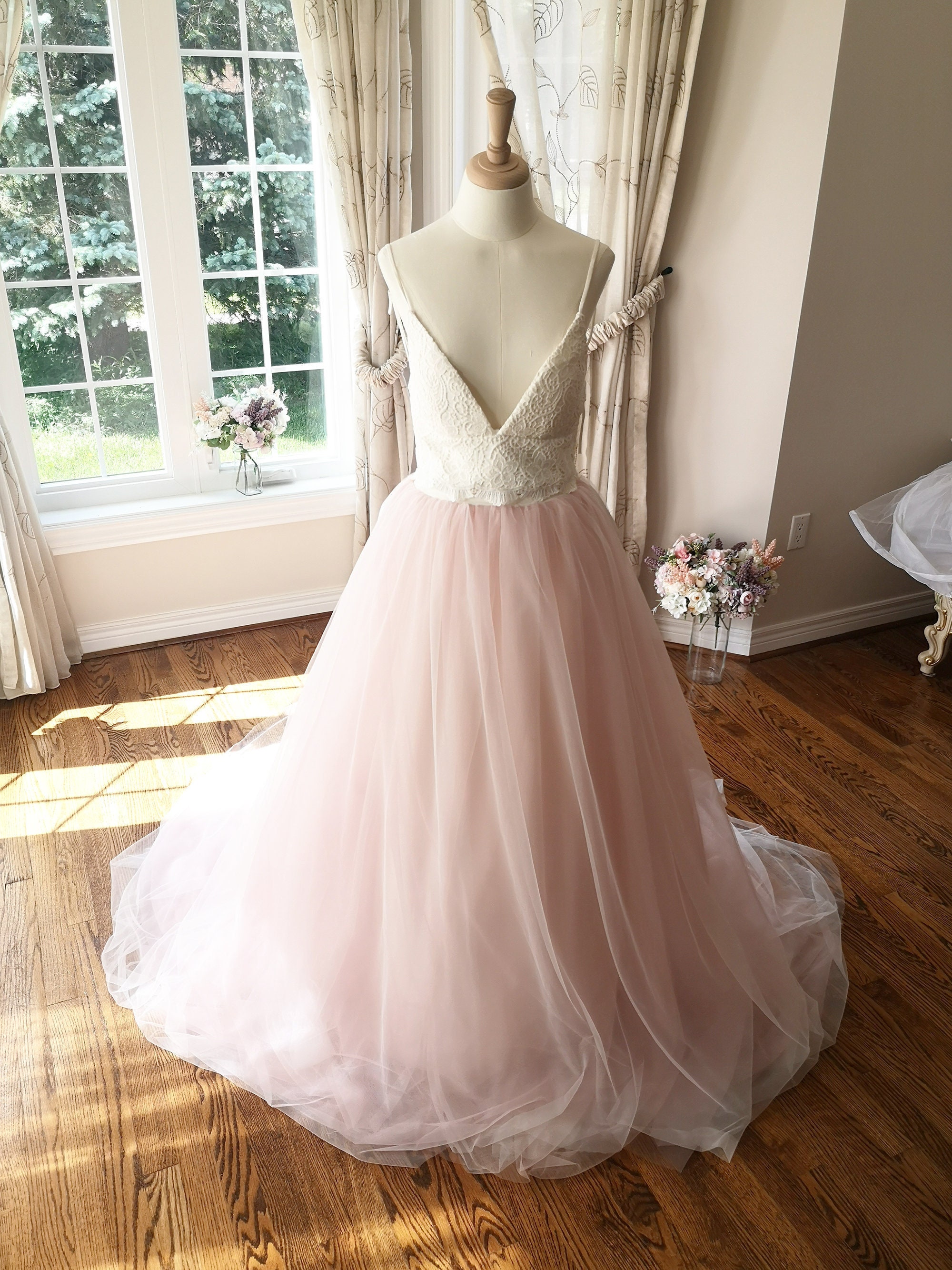 Tulle Blush Pink Bridesmaid Dresses Off-the-shoulder – loveangeldress