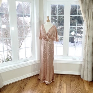 Rose gold bridesmaid dress, Rose gold sequin dress women, wedding guest dress, long sequin dress, sequin prom dress, Christmas party dress image 4