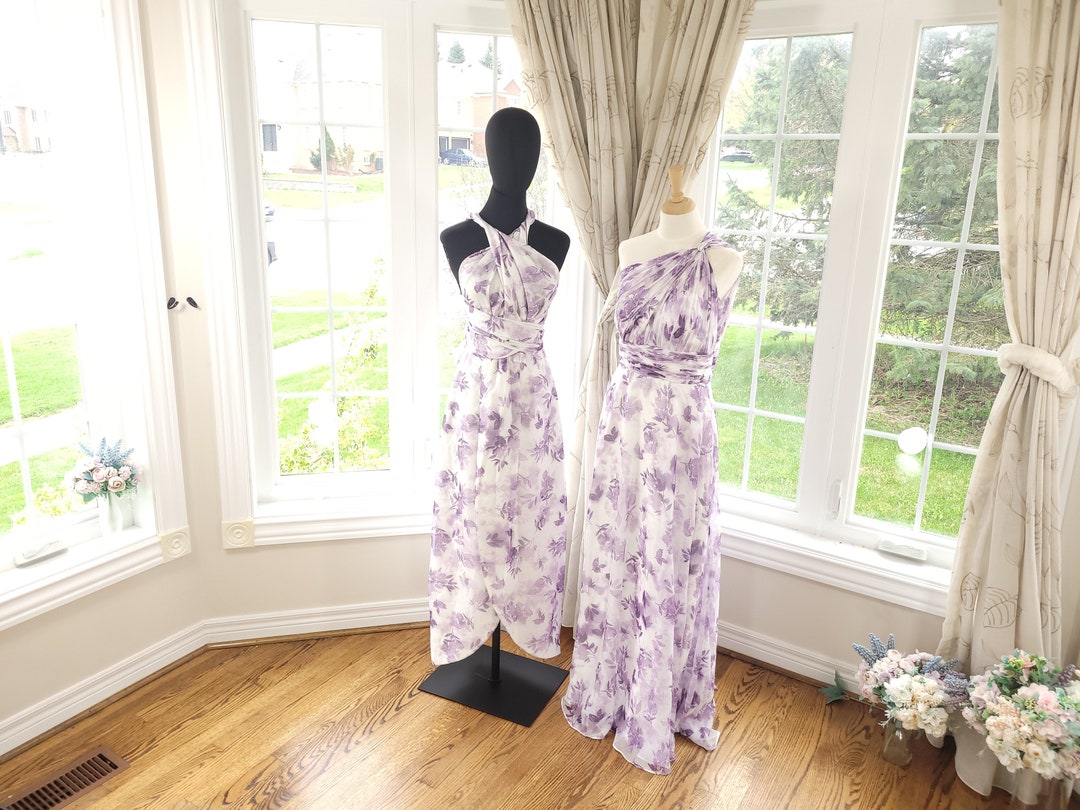 lilac floral bridesmaid dress African Bridesmaid Dress 2021 One Shoulder Satin Champagne / 2 main image 1